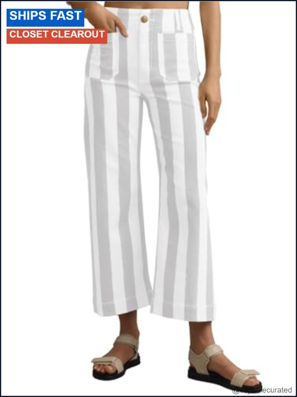 High Waisted Cropped Wide Leg Striped Jeans Stretch Denim Pants
